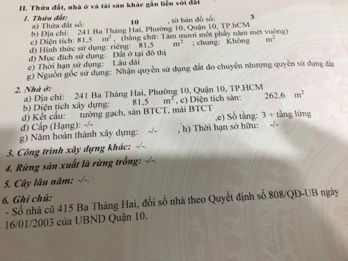 Cần Bán Nhà 241 Đường 3 Tháng 2 Phường 10 Quận 10