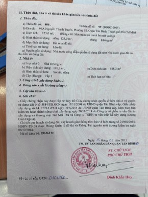 Chính Chủ Bán Nhà 96A Nguyễn Thanh Tuyền Phường 2 Quận Tân Bình